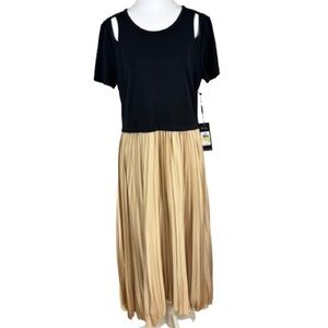 Karl Lagerfeld Paris Pleated Midi Dress Cutout Sleeves Lined NWT Medium